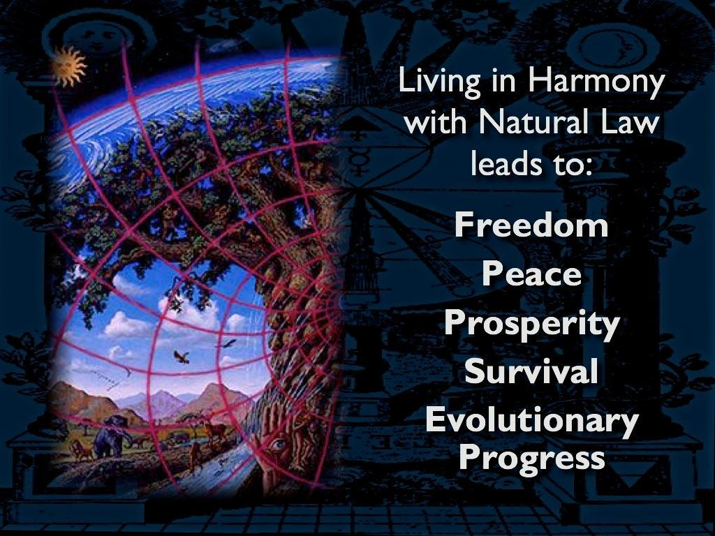 living in harmony with natural law leads to freedom, peace, prosperity, survival and evolutionary progress